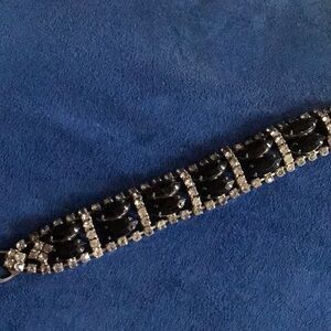 Rinestone, Black, silver tones 7 inch Bracelet